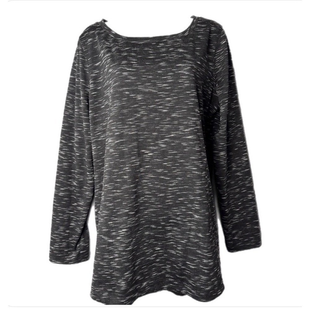 Merona Tunic Top Women XL Black Space Dye Long Sleeve Back Zip Casual Knit